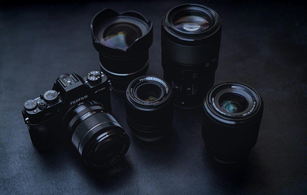 A professional camera and lenses are displayed on a dark background, emphasizing the importance of high-quality photos in this article.