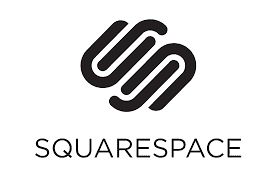 The Squarespace logo, representing top Website Builders, features a stylized, interwoven black "S" symbol above the word "SQUARESPACE" in uppercase black letters on a white background. - Clio Websites | Top Canadian Web Design Company