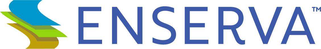 Logo with the word "ENSERVA" in blue capital letters. To the left, three curved stripes in blue, green, and brown are stacked diagonally, symbolizing dynamic energy flows akin to streamlined oil & gas web design. - Clio Websites | Top Canadian Web Design Company