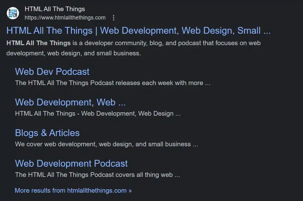 HTML All The Things SERP