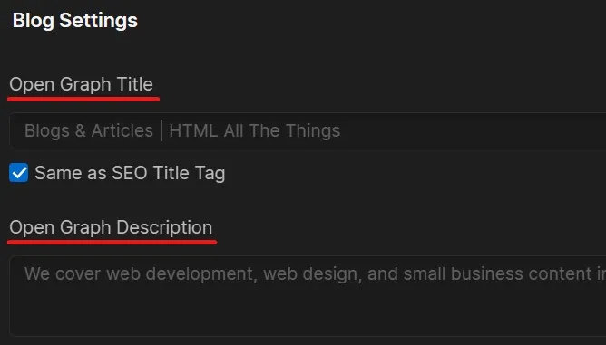 Open Graph title and description fields in Webflow page settings