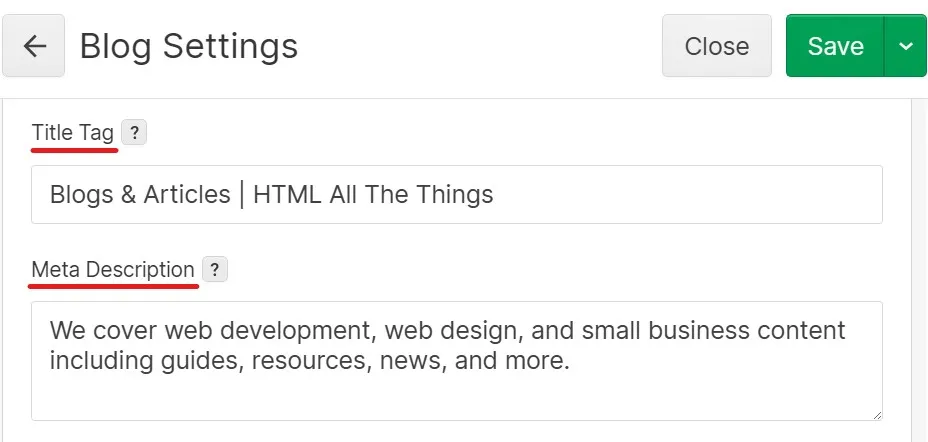 Title Tag and Meta Description fields in the Webflow Editor page settings