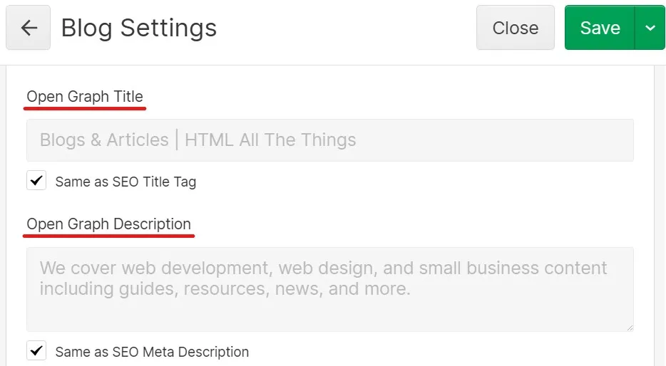 Open Graph Title and Open Graph Description fields in the Webflow Editor page settings