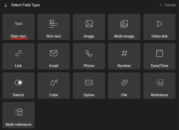 Field type selector in the Webflow CMS