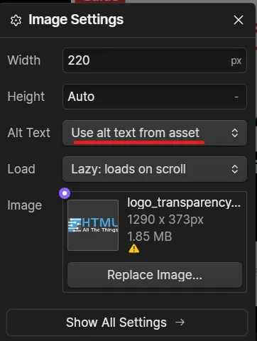 Editing the alt text from the Webflow Designer image settings