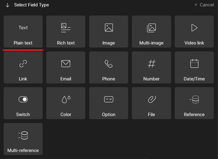 Field type selector in the Webflow CMS