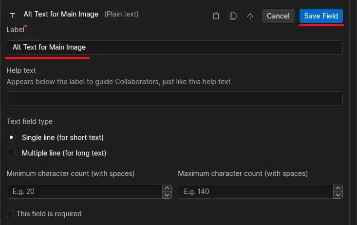 Setting up an alt text Webflow CMS field