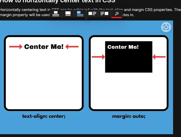Edit image menu in a rich text field