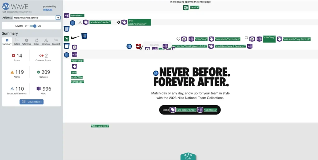 webaim tester screenshot - principles of user interface design
