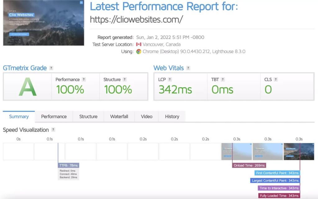 does-elementor-slow-down-your-site-clio-website-performance-screenshot