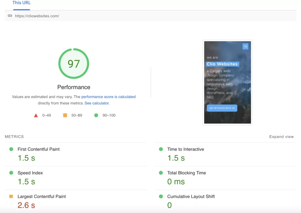 does-elementor-slow-down-your-site-clio-website-performance-screenshot-2
