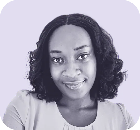 Portrait of a person with shoulder-length curly hair, smiling subtly, in a light-colored top. The background is a solid purple while the image features a monochrome filter. This captivating portrait reveals as much about Clio websites’ ability to merge elegance with simplicity. - Clio Websites | Top Canadian Web Design Company