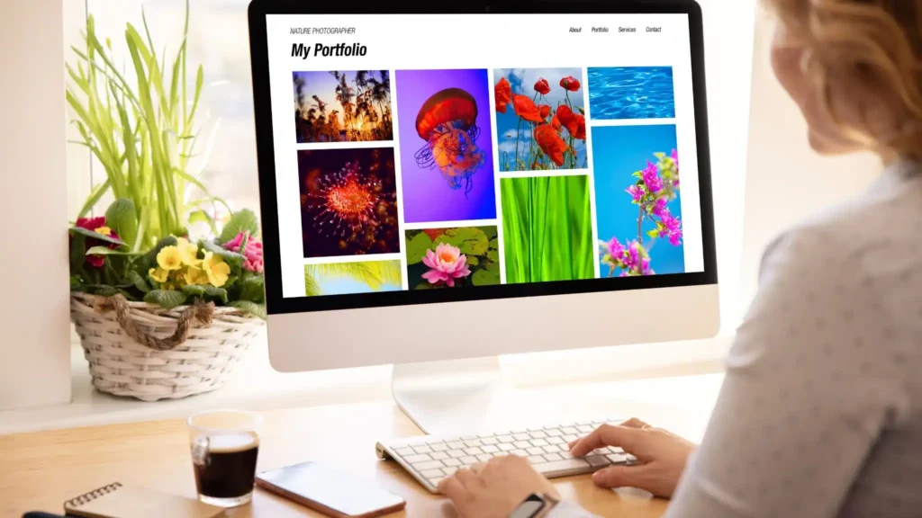 woman using computer - website grids