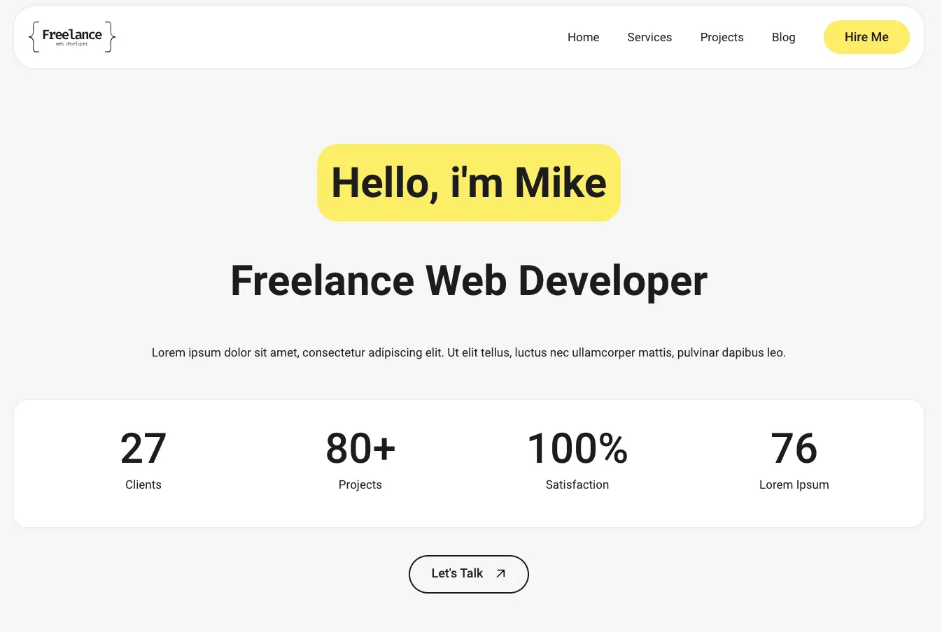 Welcome to the homepage of Mike, a freelance web developer. Explore his portfolio showcasing 27 satisfied clients and over 80 successful projects with a 100% satisfaction rate. Navigate the theme of simplicity and hit that "Hire Me" button to transform your ideas into reality. - Clio Websites | Top Canadian Web Design Company