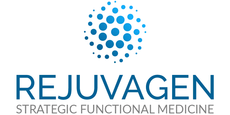 The logo of Rejuvagen Integrative Medicine & Laser Center showcases a circular design with blue squares and dots above the center name in bold blue letters, perfectly capturing its innovative spirit for medical excellence and website appeal. - Clio Websites | Top Canadian Web Design Company