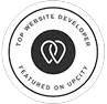 A circular badge with a black and white design features an abstract logo of two interlocking shapes. The text around reads "Clio Websites Top Developer Featured on UpCity. - 极速168体彩赛车号码历史结果预测-一分钟查询全历史记录查询-极速汽车168官网记录