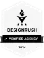 Hexagonal badge with a torch symbol at the top, followed by "DESIGNRUSH" and a checkmark with "VERIFIED AGENCY" underneath. The badge is labeled "2024" at the bottom. - 极速168体彩赛车号码历史结果预测-一分钟查询全历史记录查询-极速汽车168官网记录